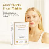 Blonde Scandinavian model with Tan Optimizer Deep Glow supplement 