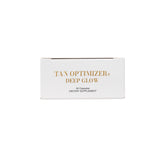 Top of Box of Tan Optimizer Deep Glow dietary supplement on a white background