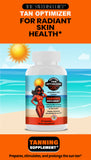 The Swedish Diet Tan Optimizer supplement bottle with 30 capsules for healthy skin and enhanced tanning. Side of box